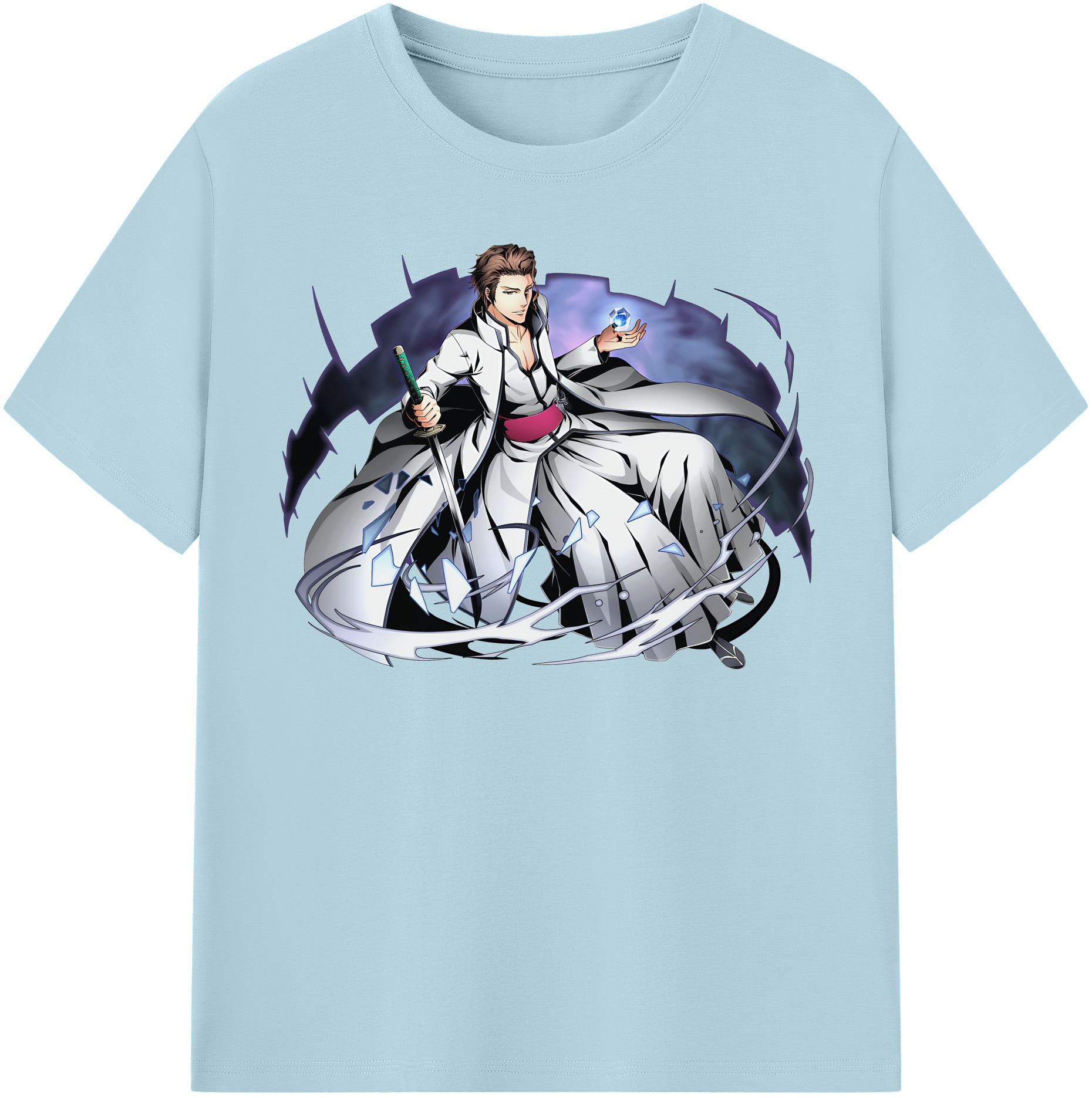 （画像用） ブリーチ 藍染 惣右介（あいぜん そうすけ） BLEACH Aizen Sousuke 綿100％半袖Tシャツ（フロントプリント）